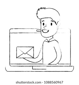 laptop with businessman sending email avatar
