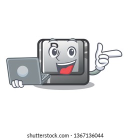 With laptop button B installed on cartoon computer