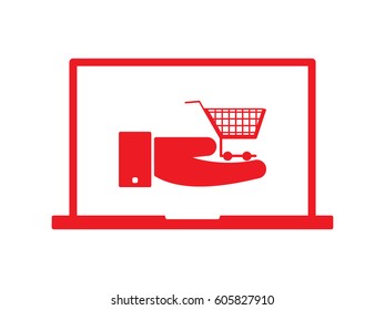 laptop, buying, shopping cart icon, vector illustration eps10