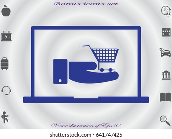laptop, buying, shopping cart icon, vector illustration eps10