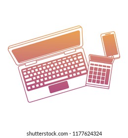 Laptop and calculator with smartphone rainbow lines