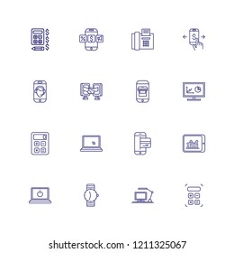  Laptop, calculator, workplace. Electronics concept. Can be used for topics like information technology, analysis, communication