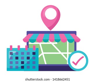 laptop calendar check mark fast delivery logistic vector illustration