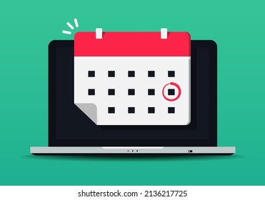 Laptop with calendar date or deadline event. Vector illustration