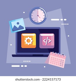 portátil con diseño y desarrollo de calendario
