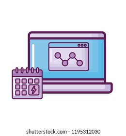 laptop with calendar and statistics