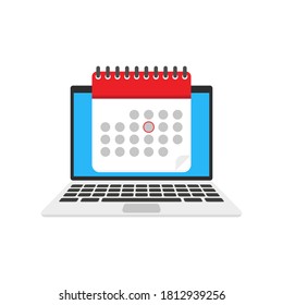 Laptop with calendar vector illustration. Online business plan isolated in flat style for concept design