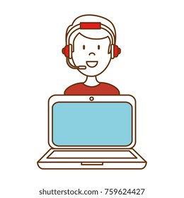 laptop with call center man agent