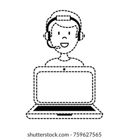 laptop with call center man agent