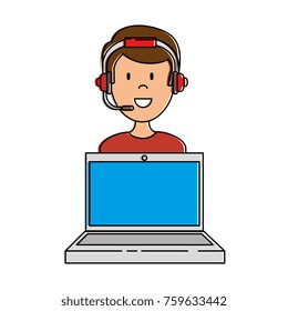 laptop with call center man agent
