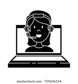 laptop with call center woman agent