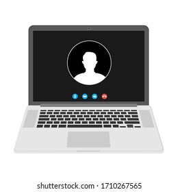 Laptop With A Call To The Screen. Illustration Of Webinar, Online Conference And Training. Vector Illustration