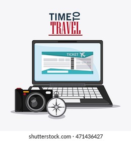 laptop camera compass ticket time travel vacation icon. Corloful and Isolated design. Vector illustration