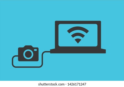 Laptop with camera in flat style
