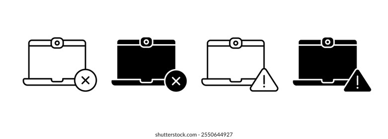 Laptop with Camera icon vector set. Video camera error symbol