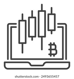 Laptop with Candlestick charts vector concept linear icon or symbol