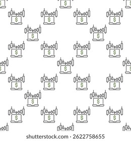 Laptop with Candlestick Pattern or Chart vector electronic trading concept outline seamless pattern