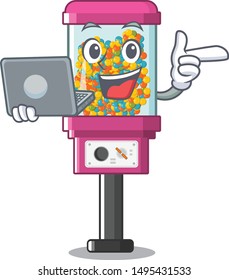 With laptop candy vending machine isolated in mascot