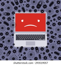 Laptop captured by viruses. Conceptual illustration suitable for advertising and promotion
