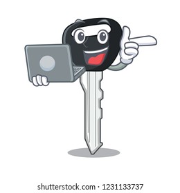 With laptop car keys cartoon isolatedon on shape