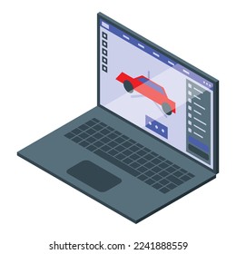 Laptop car printing icon isometric vector. Industry printer. Tech render