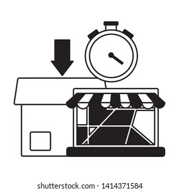 laptop cardboard box map stopwatch fast delivery business vector illustration