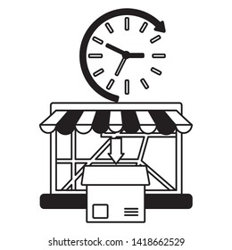 laptop cardboard box order clock fast delivery logistic vector illustration