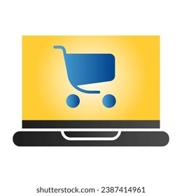 Laptop with cart flat icon. Notebook with shopping trolley color icons in trendy flat style. Online shopping gradient style design, designed for web and app. Eps 10