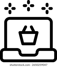 Laptop cart icon with line and simple style
