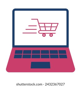 Portátil con carrito en pantalla. Concepto de compras en línea