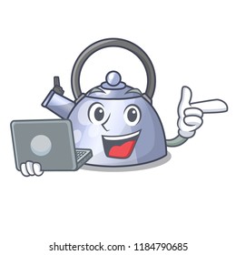With laptop cartoon whistling kettle for gas cooker