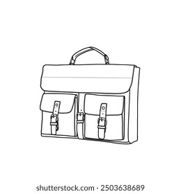 Laptop case notebook case with top handle and 2 pockets in front. Flat sketch vector.