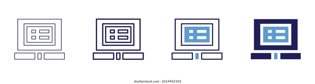 Laptop cast icon in 4 different styles. Thin Line, Line, Bold Line, Duotone. Duotone style. Editable stroke.