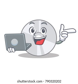 With laptop CD character cartoon style