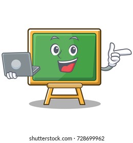 With laptop chalk board character cartoon