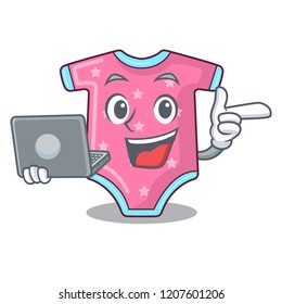 With laptop character baby clothes hanging on clothesline