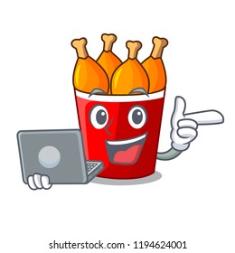 With laptop character bucket chicken fried fast food