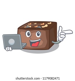 With laptop character cartoon almond cake with caramel