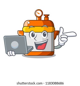With laptop character cartoon modern cooker for cooking