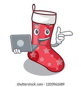 With laptop character christmas sock for decoration christmas