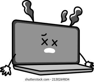 Laptop character. Illustration of a broken pc.