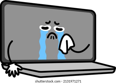 Laptop character. Illustration of a laptop crying.