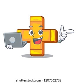 With laptop character line draw symbol plus sign
