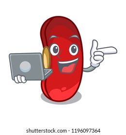 With laptop character red beans for cooking ingredients