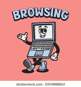 Laptop character retro mascot character