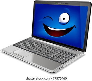 Laptop character. The series of the cute electronic characters in vector.