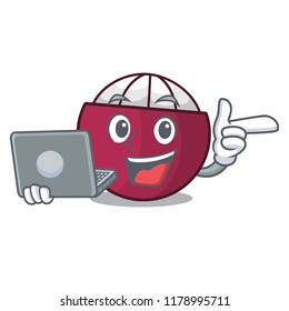 With laptop character tropical mangosteen isolated on cartoon