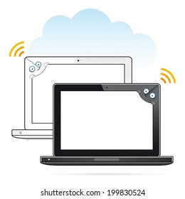 laptop characters white and black