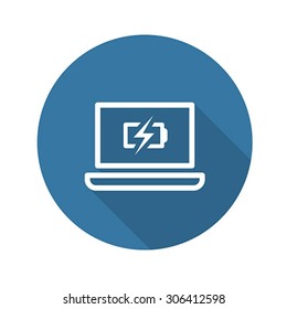 Laptop with Charge Icon. Flat Design. Long Shadow. Isolated.
