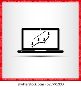 Laptop, chart dollar icon vector.